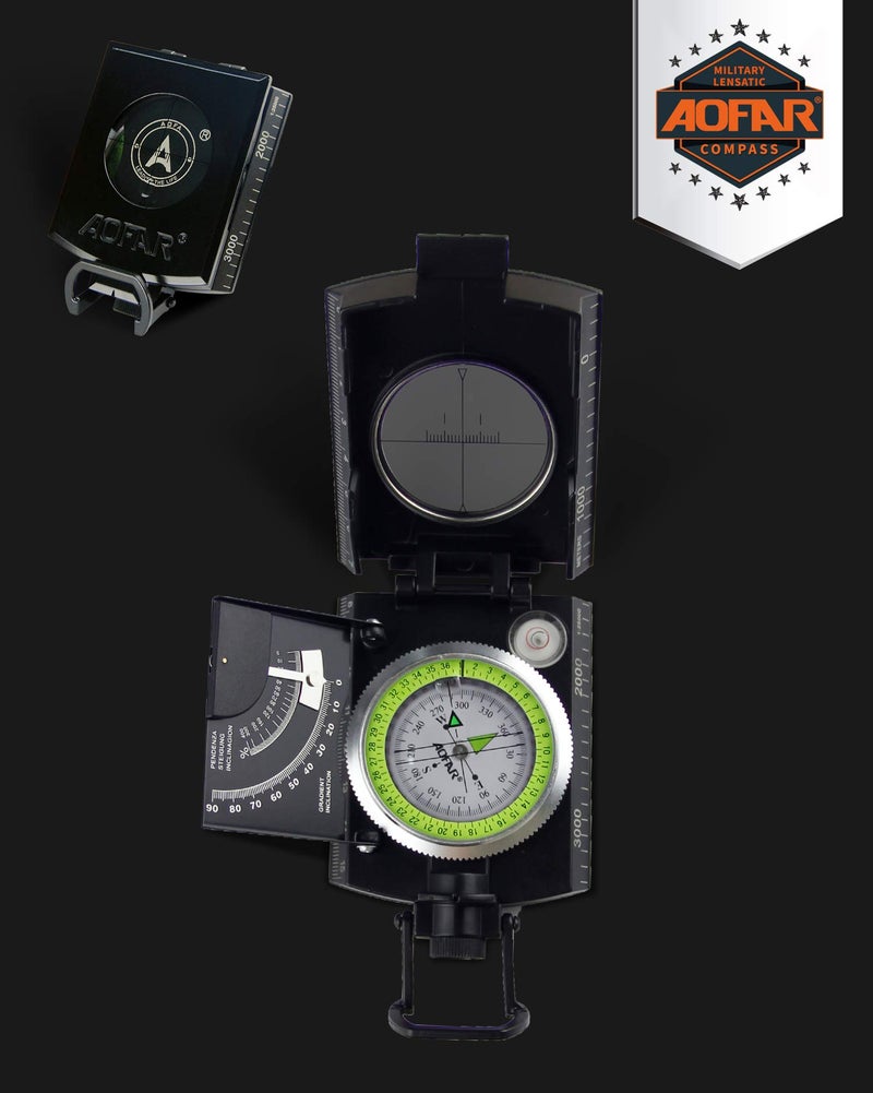 AOFAR Military Compass AF-4074 Black or Hiking,Lensatic Sighting Waterproof,Durable,Inclinometer for Camping,Boy Scount,Geology Activities Boating - Image 2